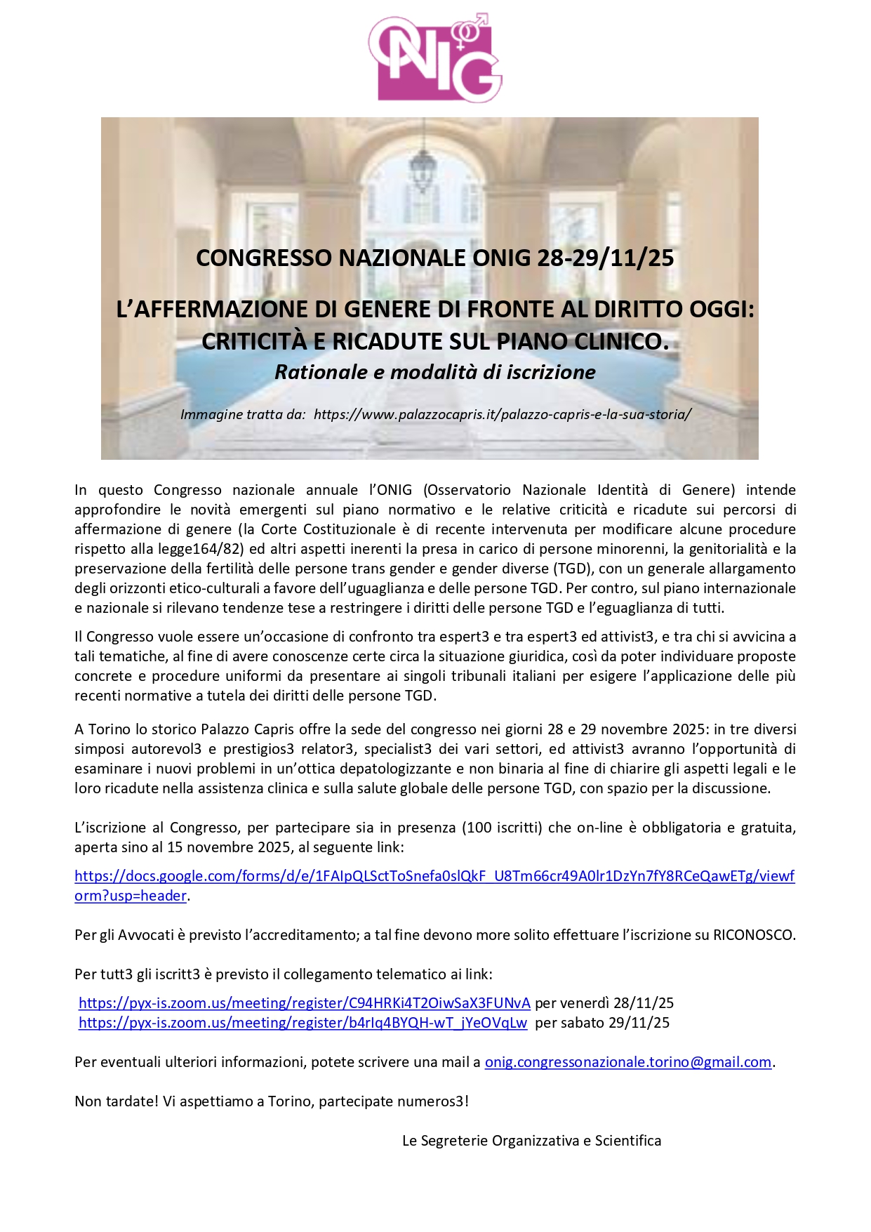 CONGRESSO NAZIONALE ONIG 28 e 29 NOVEMBRE 2025  L’AFFERMAZIONE DI GENERE DI FRONTE AL DIRITTO OGGI: CRITICITÀ E RICADUTE SUL PIANO CLINICO Ass. Con-Te-Stare Sportello Attivo Transgender Centro ONIG Padova